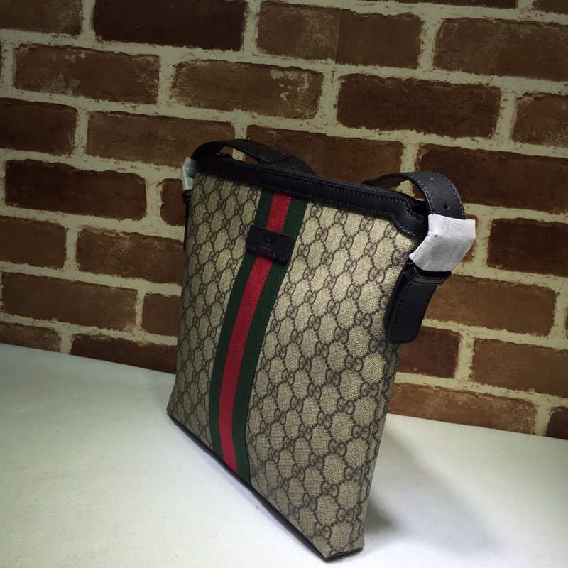 GUCCI古驰饰条纹织带高级人造帆布邮差包387111