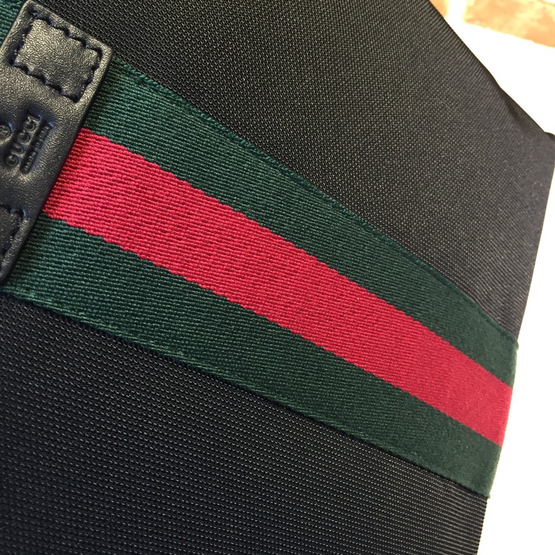GUCCI古驰黑色帆布红绿条纹单肩包387111