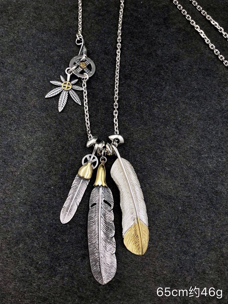 NO:101005,GORO'S Takahashi Goro Sterling Silver Feather Chain, Takahashi Necklace, Necklace, Pure Silver19860909GORO'S 高桥吾郎 纯银羽毛套链,高桥项链,necklace,pure silver,Jewelry