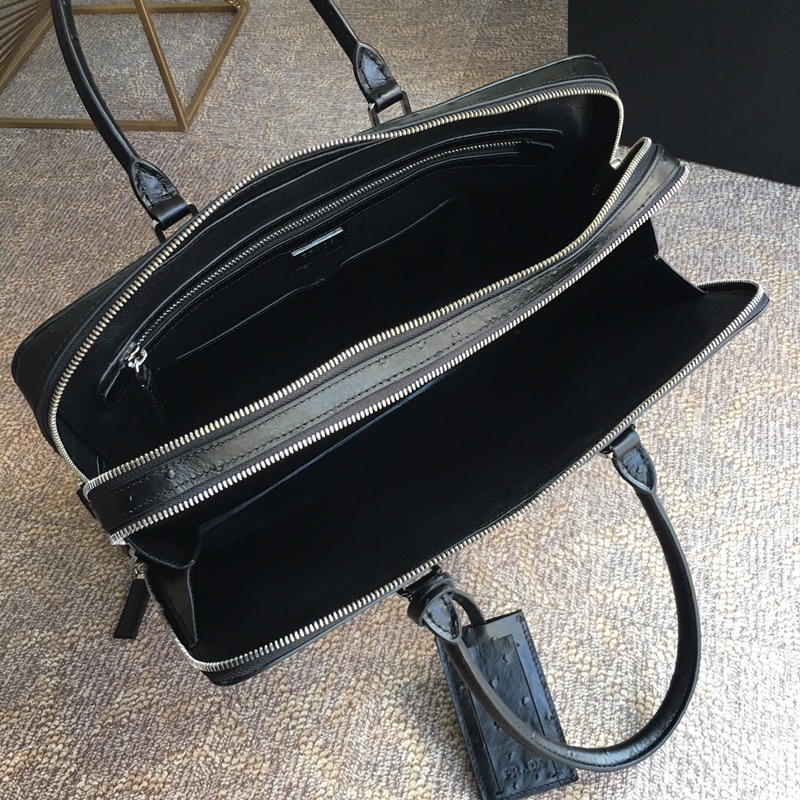 PRADA普拉达进口牛皮鸵鸟纹男士公文包2VE366