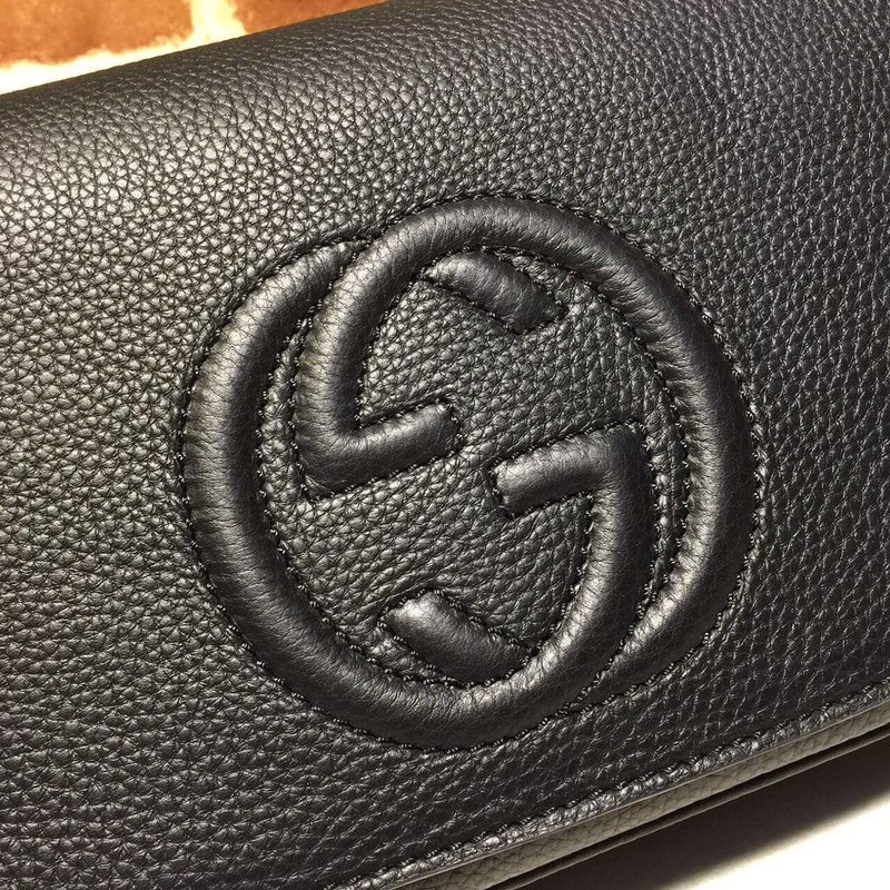 Gucci soho单肩包 黑色原版皮链条包336752