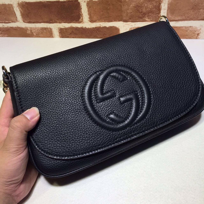 Gucci soho单肩包 黑色原版皮链条包336752