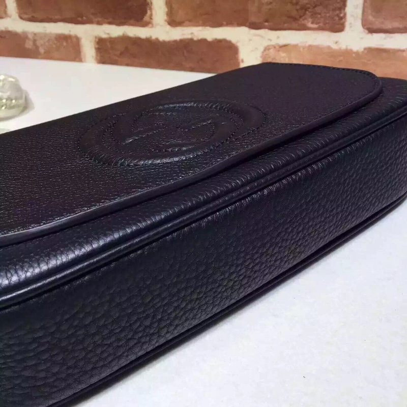 Gucci soho单肩包 黑色原版皮链条包336752