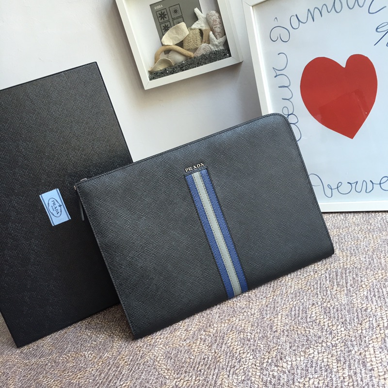 PRADA普拉达进口粗十字纹男士手包2VN003