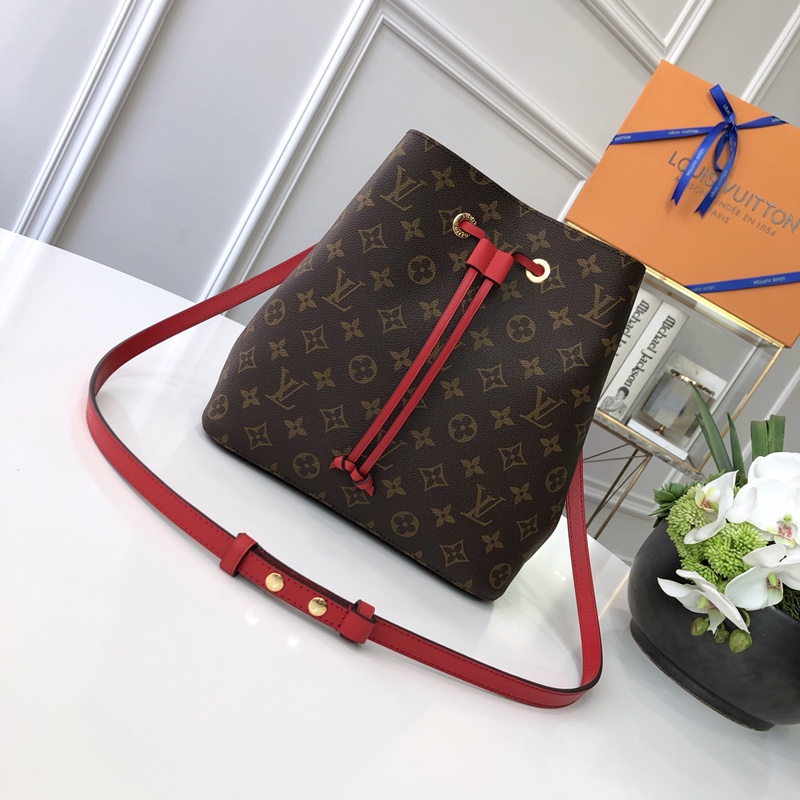 Louis Vuitton LV Neonoe 老花水桶包M44021罂粟红名媛网