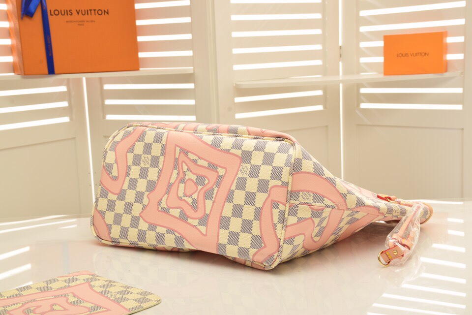 Louis Vuitton Neverfull Damier Azur with pink Monogram graffiti 32 x 29 x 17 cm tote everyday