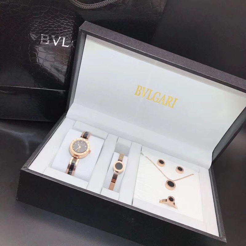 Bvlgari 独家新品 2018清凉一夏 宝格丽五件套:手表 手环 项链 耳钉 戒指 送全套 包装 包邮