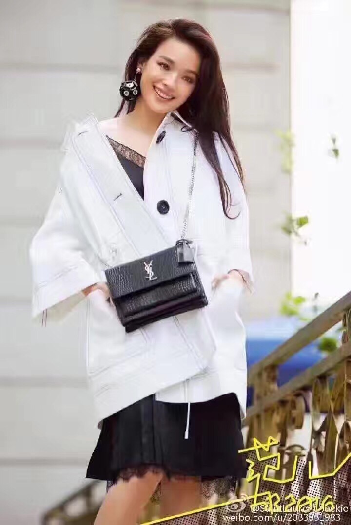 YSL Sunset 22CM 鳄鱼纹日落包 442906黑色/银扣