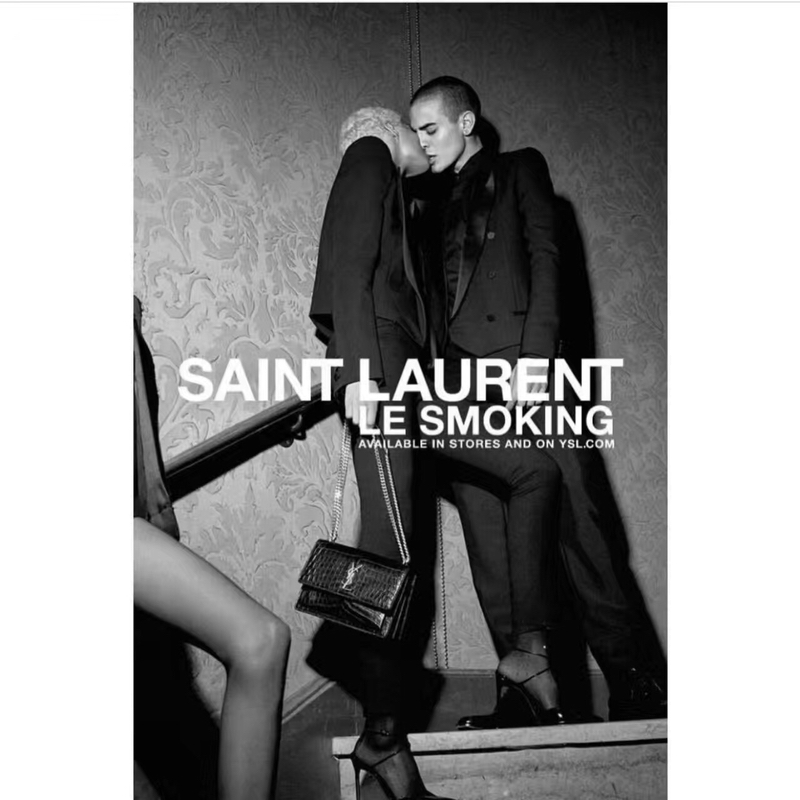 YSL Sunset 22CM 鳄鱼纹日落包 442906黑色/银扣