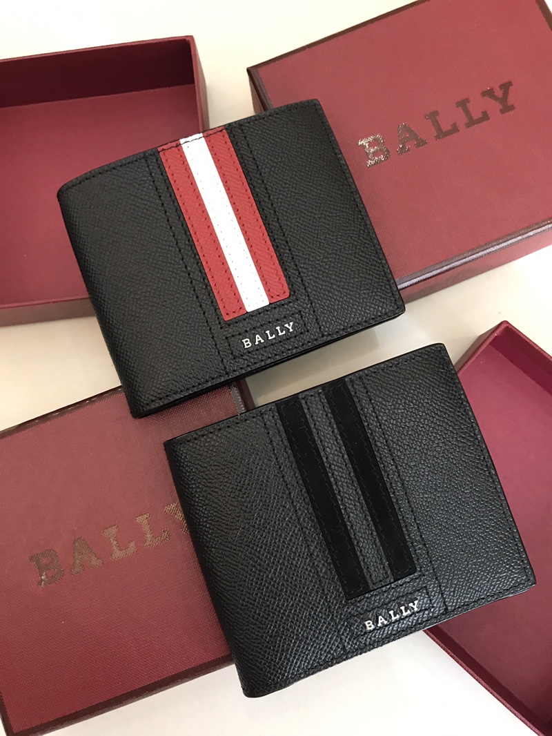 [Bally Wallets]Classic lychee pattern black two-fold short version Genuine lea