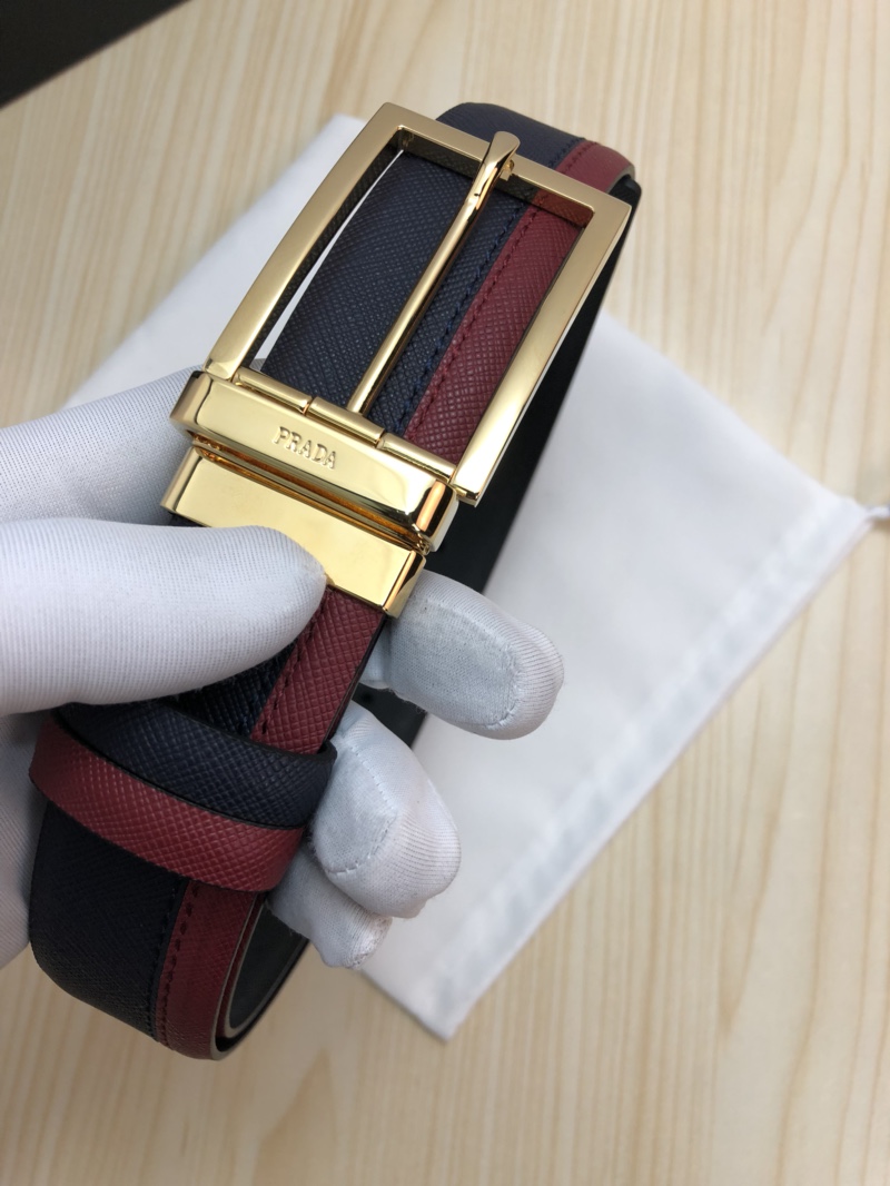 [Prada Belts]Prada: Original single layer cowhide with fine cross pattern blue