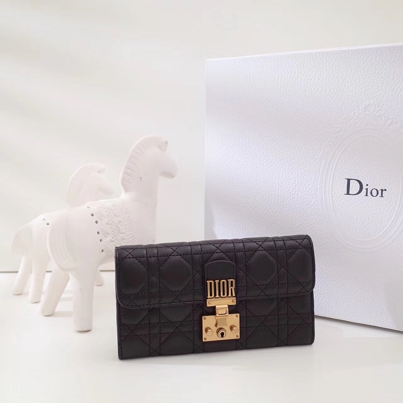 Dior Wallet Gold Vintage Lambskin Sheepskin