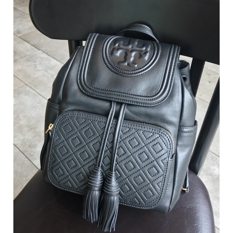 Tory Burch 703新款黑色羊皮双肩包 Tory burch Fleming backpack