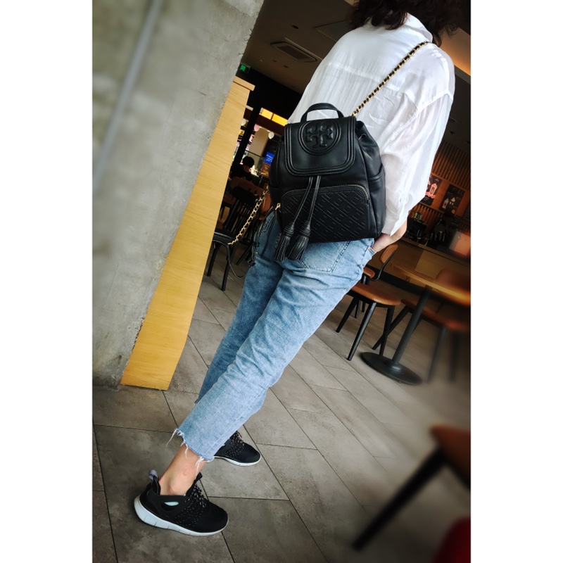 Tory Burch 703新款黑色羊皮双肩包 Tory burch Fleming backpack