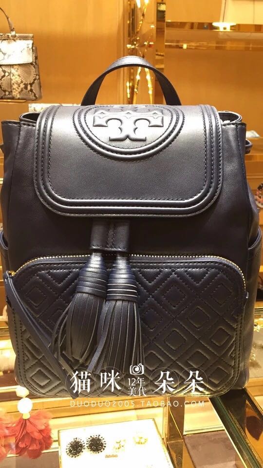 Tory Burch 703新款黑色羊皮双肩包 Tory burch Fleming backpack