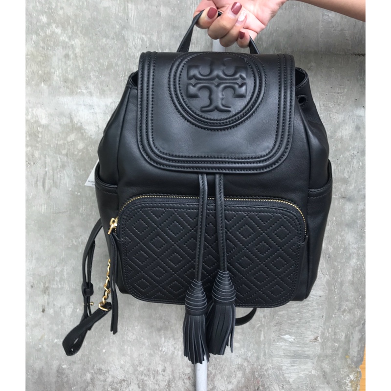 Tory Burch 703新款黑色羊皮双肩包 Tory burch Fleming backpack