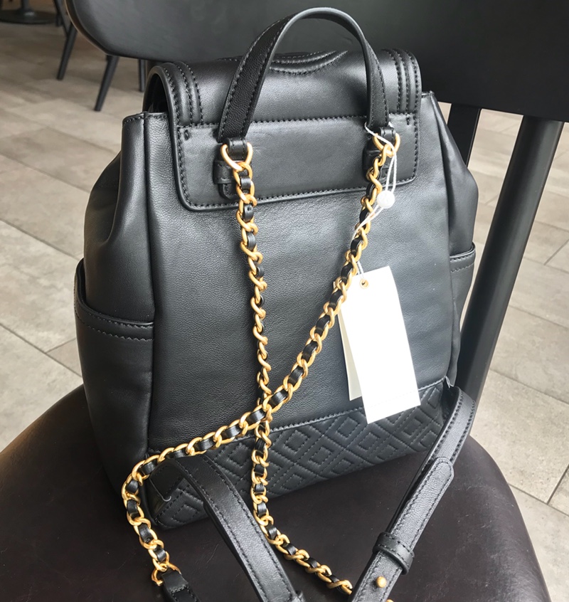 Tory Burch 703新款黑色羊皮双肩包 Tory burch Fleming backpack