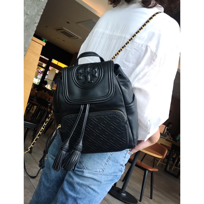 Tory Burch 703新款黑色羊皮双肩包 Tory burch Fleming backpack