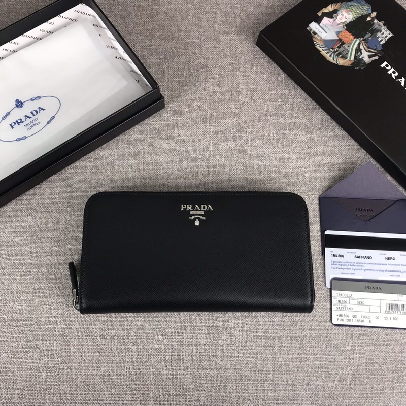 [Prada Wallets]Italian top original single cross-grain cowhide has excellent t