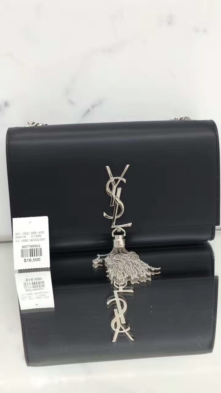 YSL 𝑲𝒂𝒕𝒆 𝟮𝟰𝒄𝒎 平纹经典款斜挎链条包 354119黑色/银扣