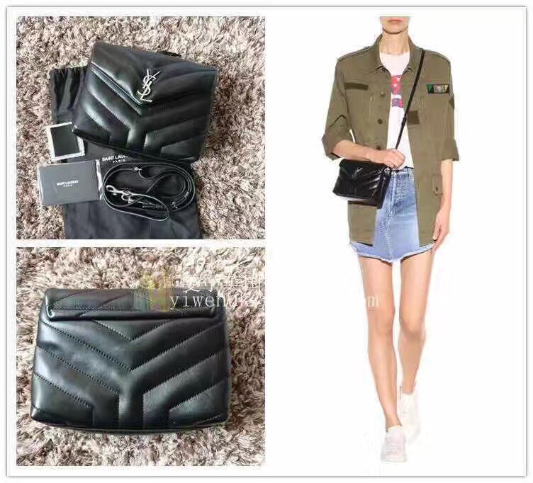 YSL LouLou 20CM 迷你斜挎包 467072黑色/银扣