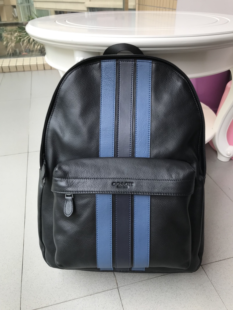 Coach C家23214 最新款男士双肩背包、全皮 条纹、超大容量。尺寸32.41.14