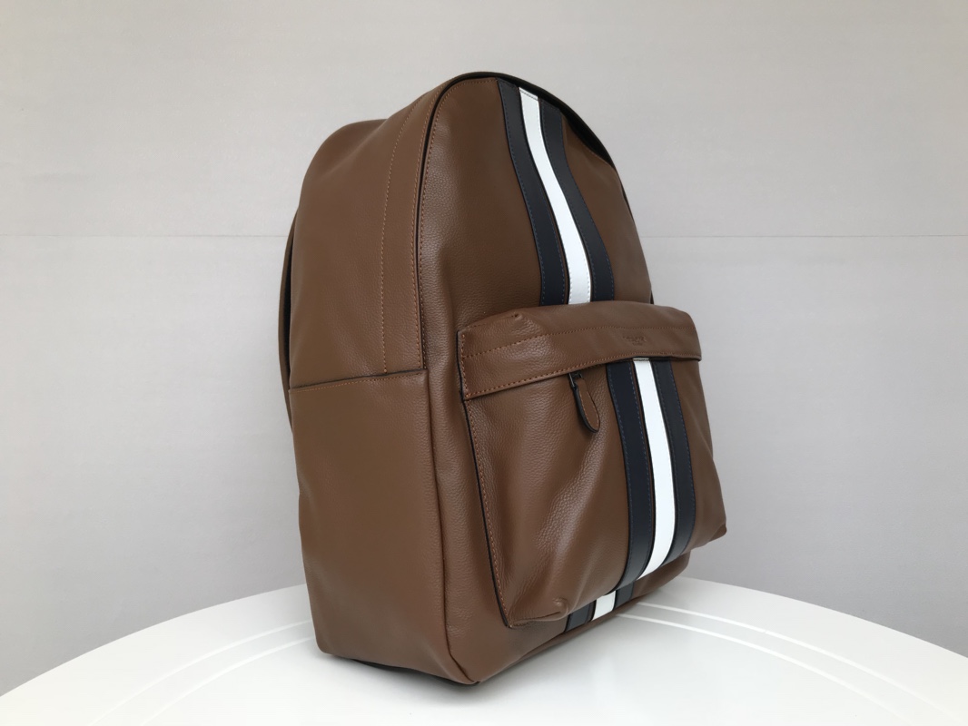 Coach C家23214 最新款男士双肩背包、全皮 条纹、超大容量。尺寸32.41.14