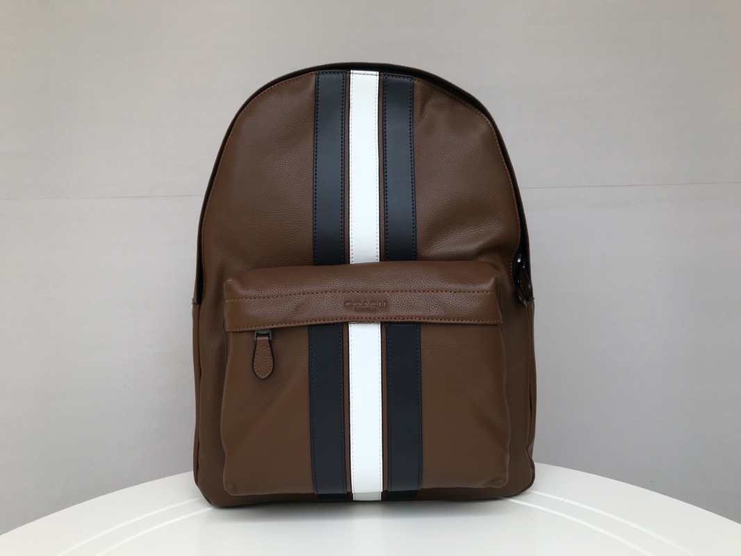 Coach C家23214 最新款男士双肩背包、全皮 条纹、超大容量。尺寸32.41.14