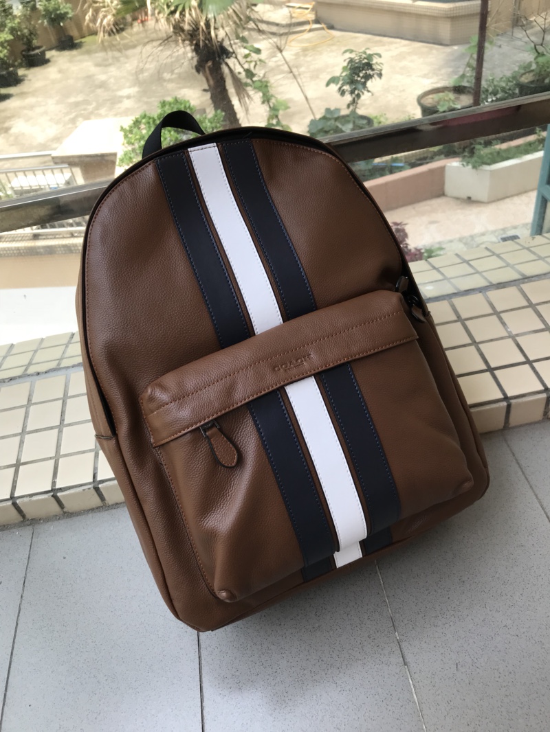 Coach C家23214 最新款男士双肩背包、全皮 条纹、超大容量。尺寸32.41.14