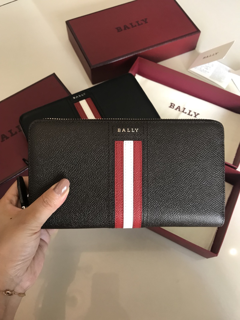 [Bally Wallets]Classic lychee pattern brown zipper Genuine leather 20 11cm