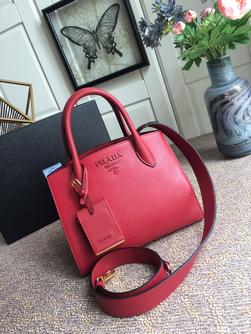 PRADA普拉达进口粗十字牛皮手提包1BA156