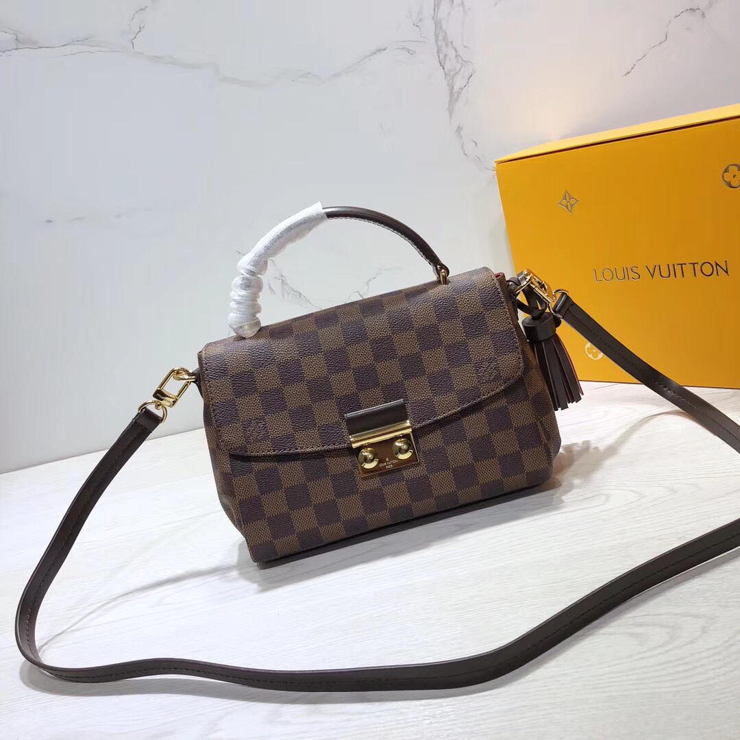 Louis Vuitton LV Croisette Bags Handbags Gold Damier Ebene Canvas Cowhide Casual N53000