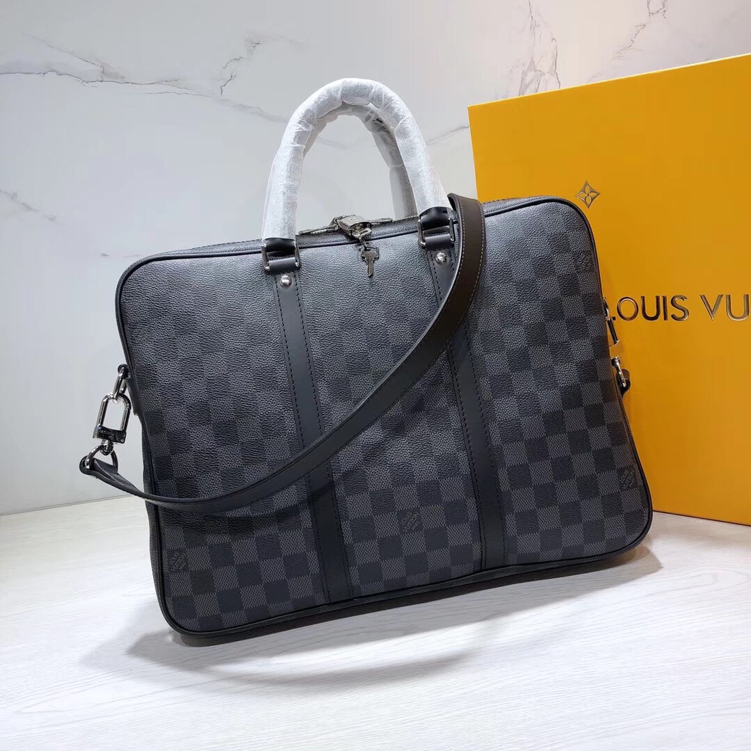 Louis Vuitton Bags Briefcase Black Grid Damier Ebene Canvas N41478