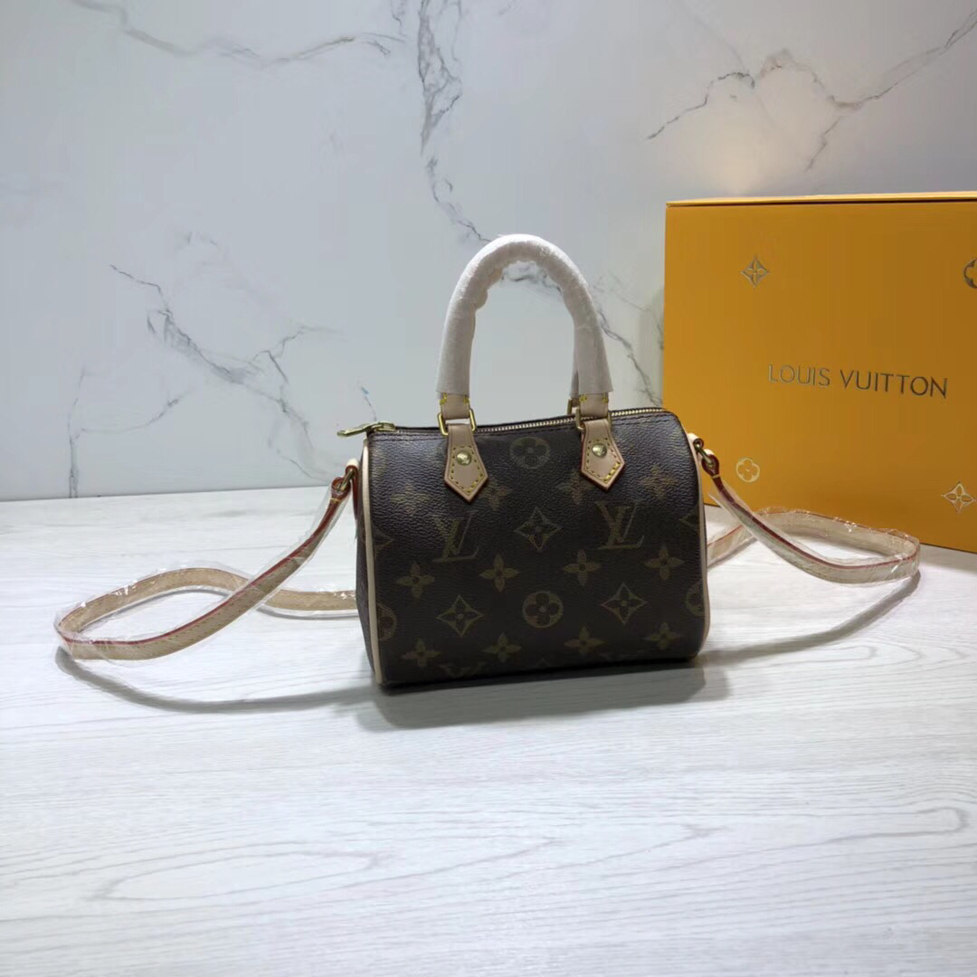 Louis Vuitton LV Speedy Bags Handbags Gold Monogram Canvas Cowhide Fabric Mini M61252