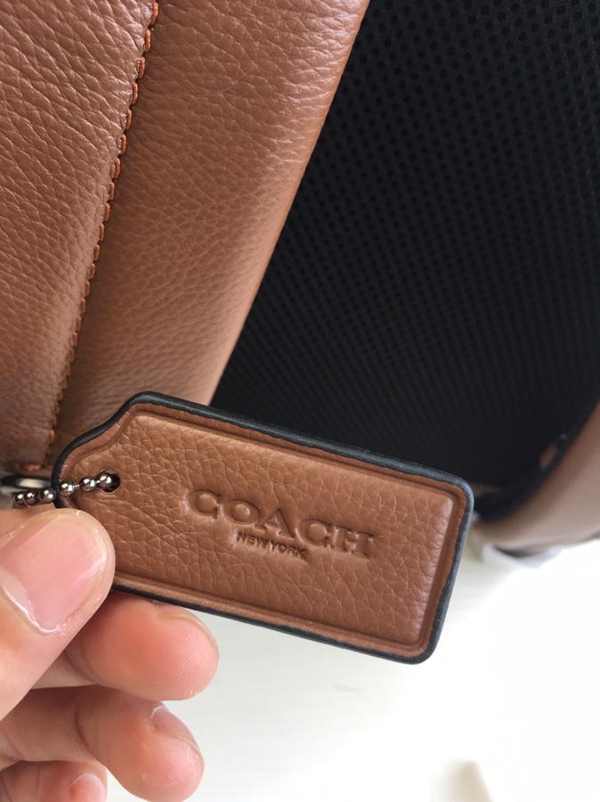 Coach 最新款 条纹款 头层牛皮coach23214男士双肩包书包 背包 双隔层 前面一个独立小口袋