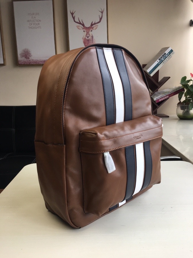 Coach 最新款 条纹款 头层牛皮coach23214男士双肩包书包 背包 双隔层 前面一个独立小口袋
