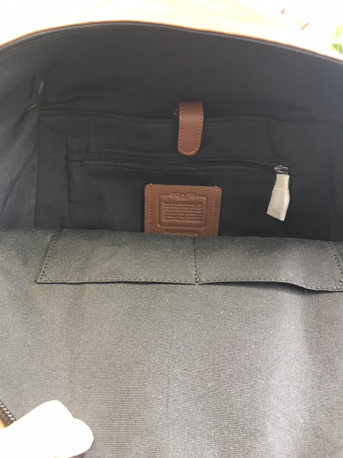Coach 最新款 条纹款 头层牛皮coach23214男士双肩包书包 背包 双隔层 前面一个独立小口袋