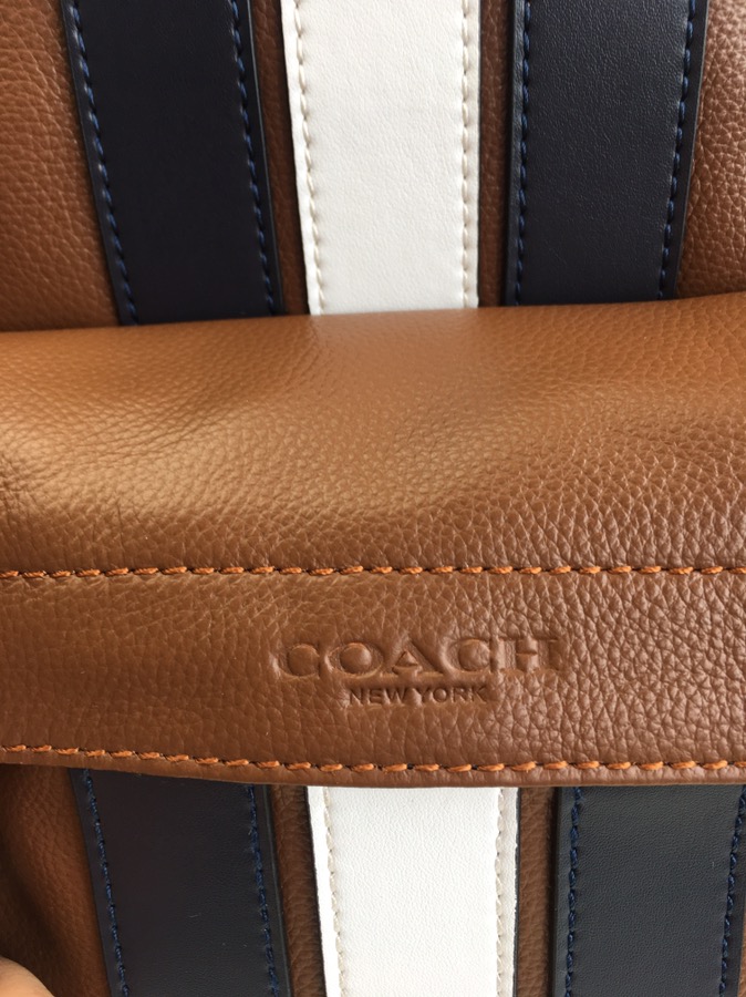 Coach 最新款 条纹款 头层牛皮coach23214男士双肩包书包 背包 双隔层 前面一个独立小口袋