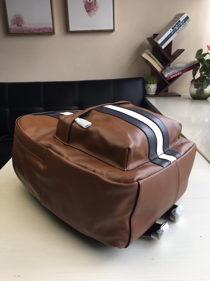 Coach 最新款 条纹款 头层牛皮coach23214男士双肩包书包 背包 双隔层 前面一个独立小口袋