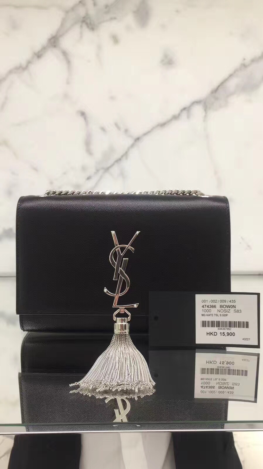YSL 𝐊𝐚𝐭𝐞 20𝐜𝐦 鱼子酱流苏链条包 474366黑色/银扣