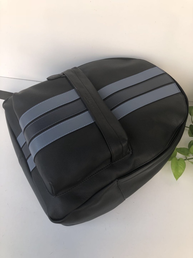 Coach coach/蔻驰 新款男双肩背包印花书包 23214 全皮 条纹款 头层牛皮材质