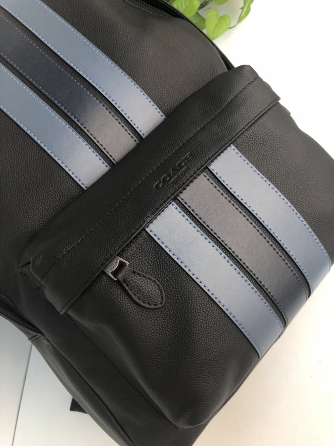 Coach coach/蔻驰 新款男双肩背包印花书包 23214 全皮 条纹款 头层牛皮材质