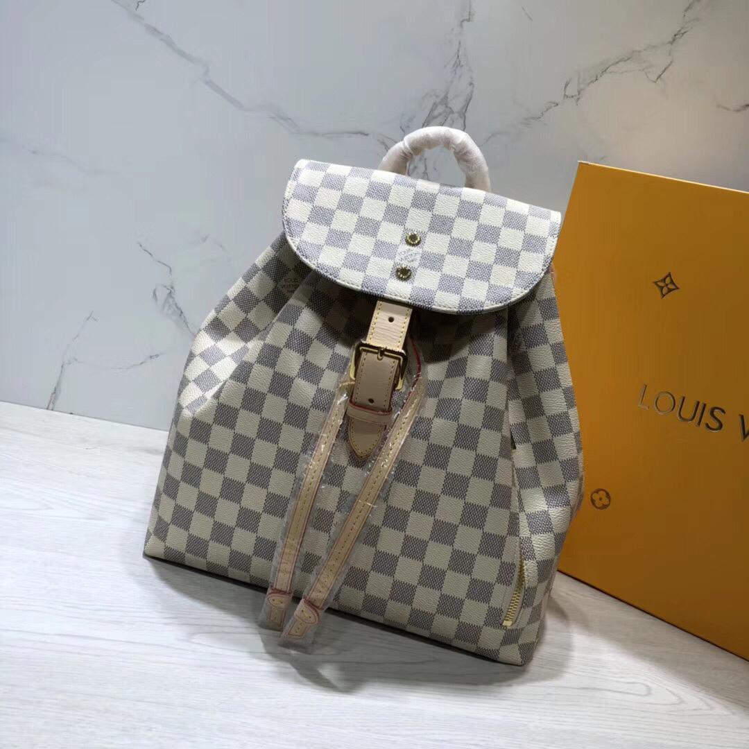 Louis Vuitton LV Sperone Bags Backpack Gold Pink White Damier Azur Canvas Cowhide Fashion N41578