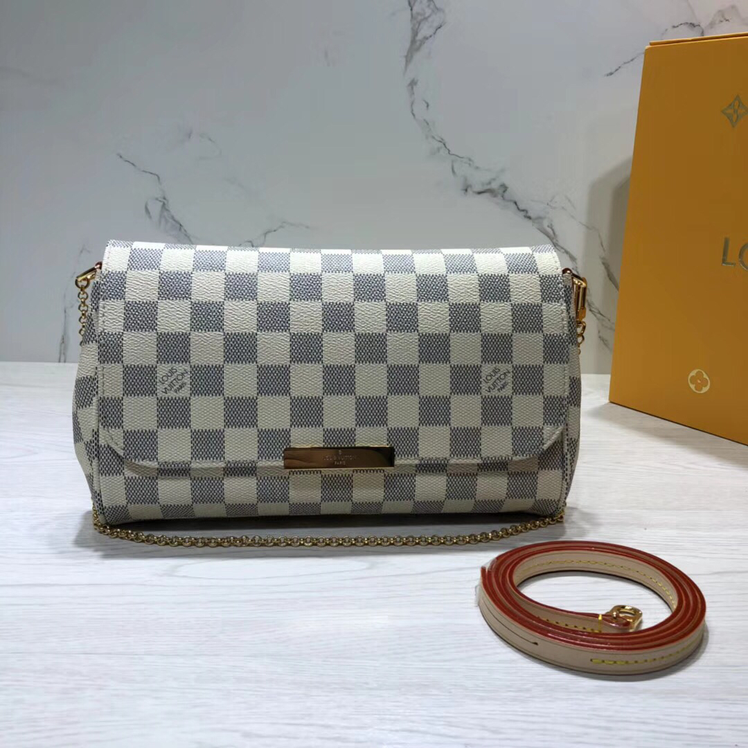 Louis Vuitton LV Favorite Bags Handbags White All Steel Damier Azur Canvas Chains M41275