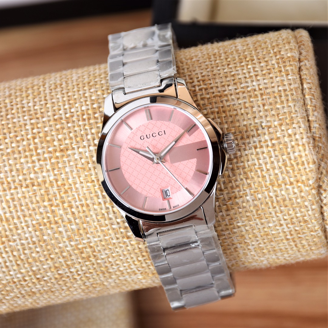 NO:156475,Batch: Original box: 30 Gucci classic women's model, beautiful and beautiful, sapphire mirror, stainless steel material, sweet pink dial, classic large G graphics. Swiss quartz movement, 28mm dial diameter, complete packaging. Support inspection, gucci, gucci19860909批: 原盒:30 古驰 Gucci 经典女款,上手美美哒,蓝宝石镜面,精钢材质,甜美的粉色表盘,经典大G图形.瑞士石英机芯,28mm 表盘直径,配全套包装出.支持验货,,gucci,gucci,Watch