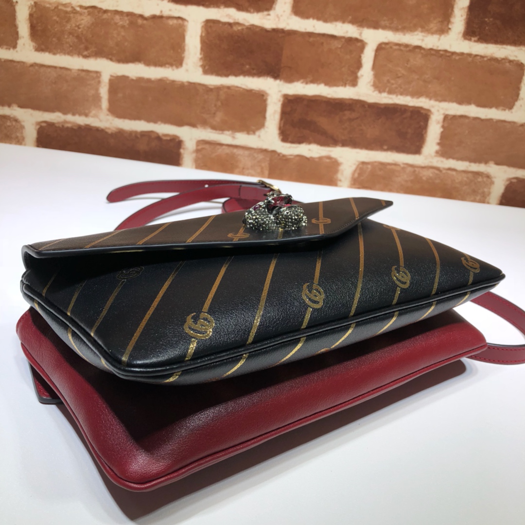 GUCCI古驰双袋正反双面虎头链条包524822