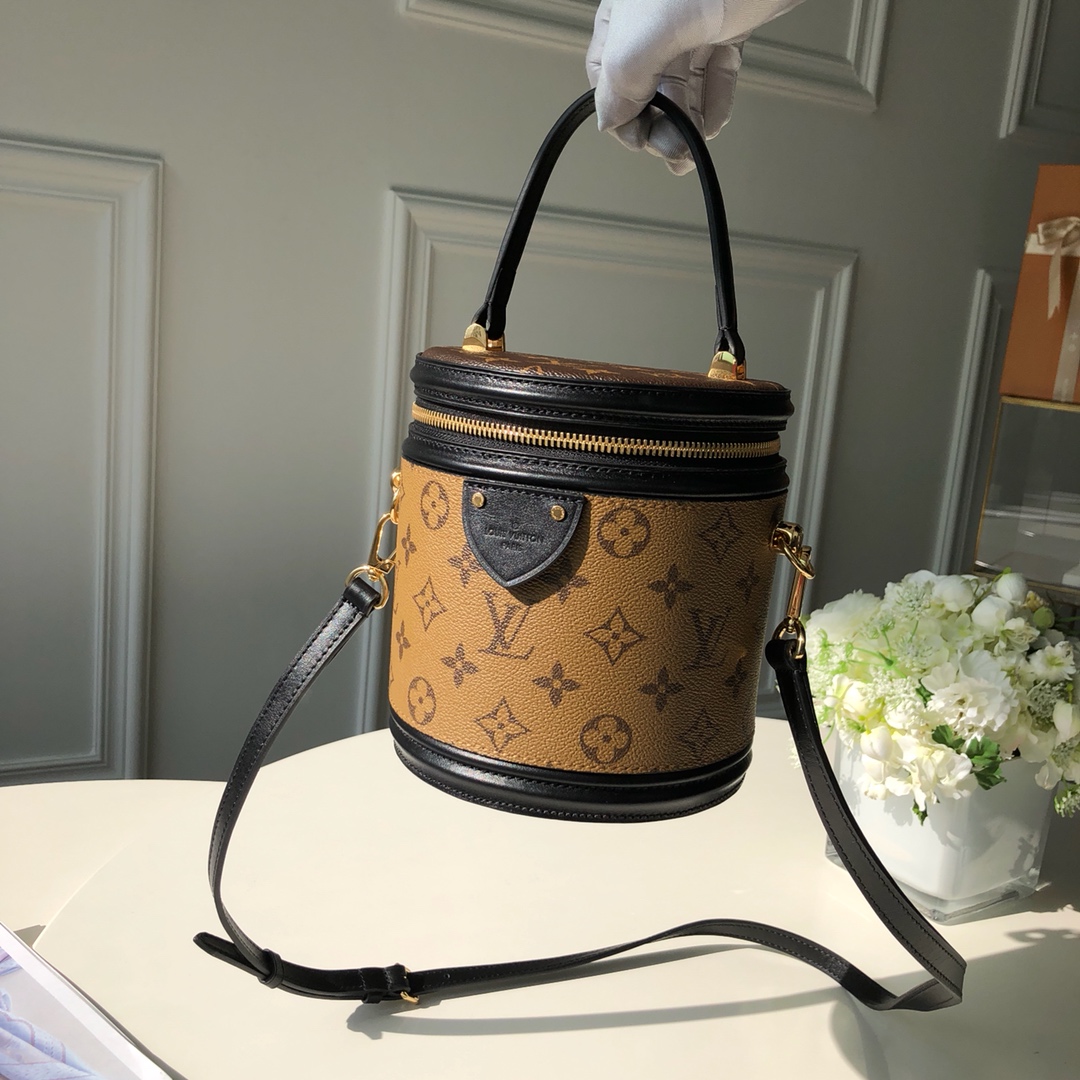 Louis Vuitton LV Cannes Handbags Cosmetic Bags Gold Monogram Reverse Calfskin Canvas Cowhide M43986