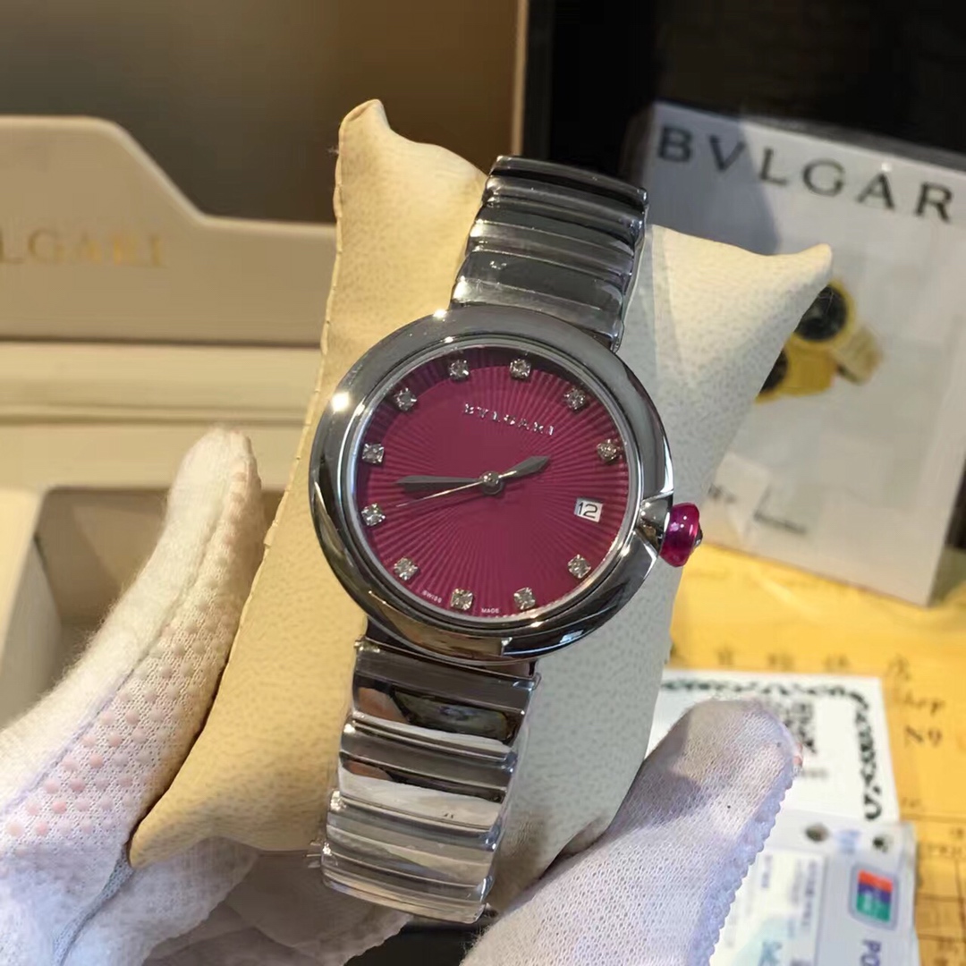 Bvlgari Lvcea Silver case, bezel, white dial, silver bracelet 33mm Women's Automatic