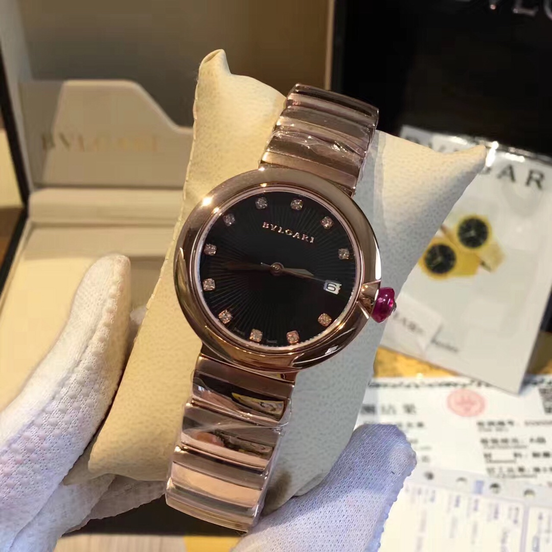 Bvlgari Lvcea rose gold tone case and bracelet, white dial 33mm Women's Quartz