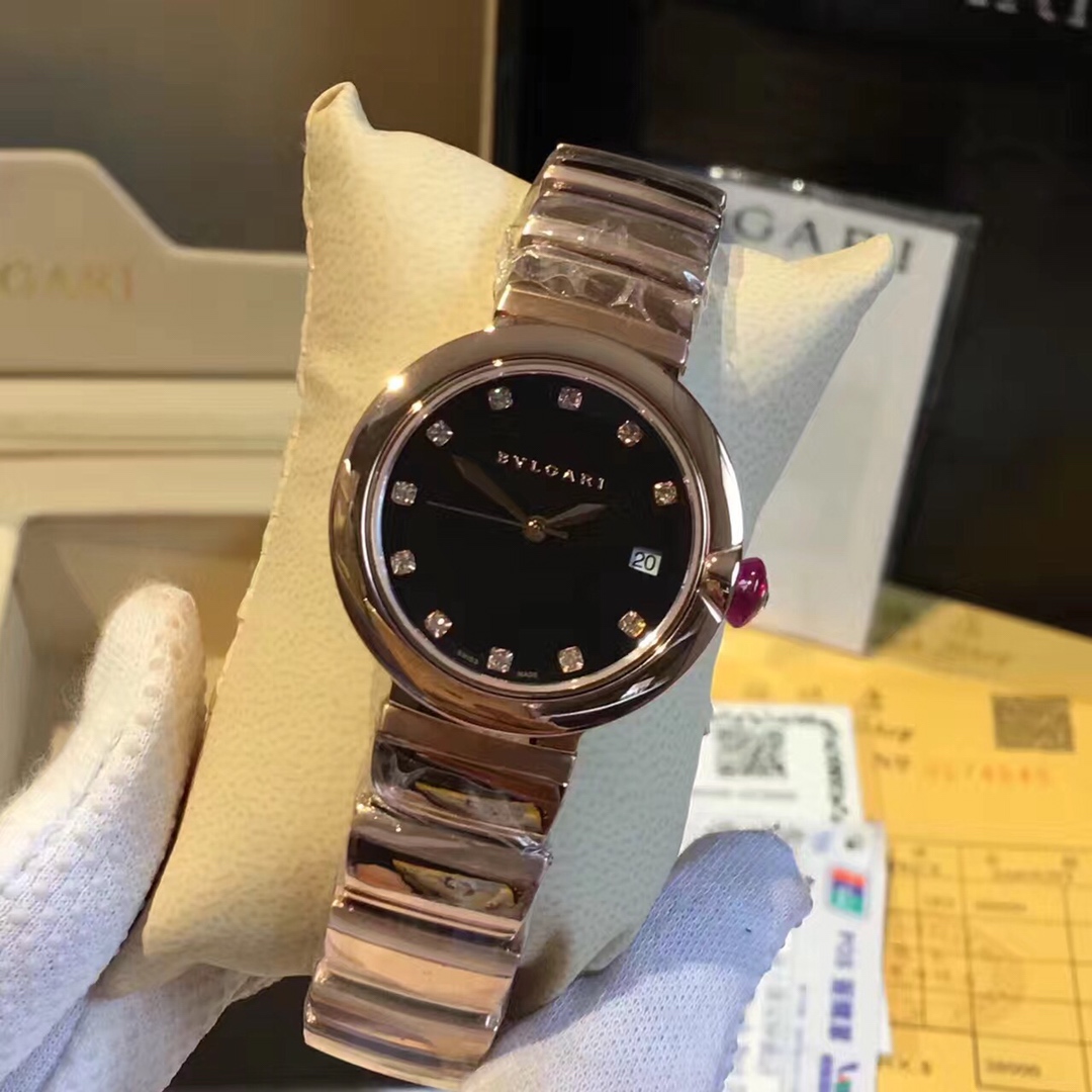 Bvlgari Lvcea rose gold case and bracelet, pink cabochon crown, white dial 33mm Women's Automatic